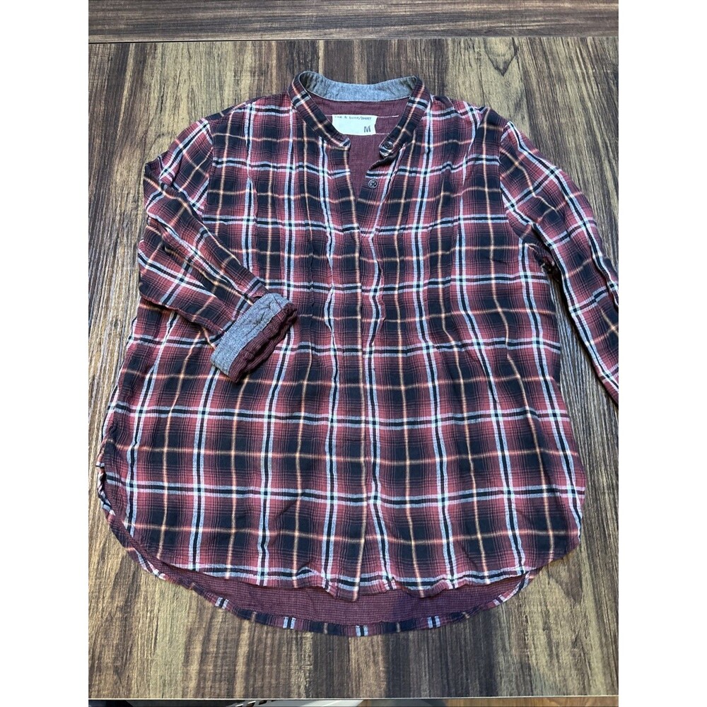 Rag & Bone Women Red 3/4 Sleeve Button-Down Flannel Shirt Size M